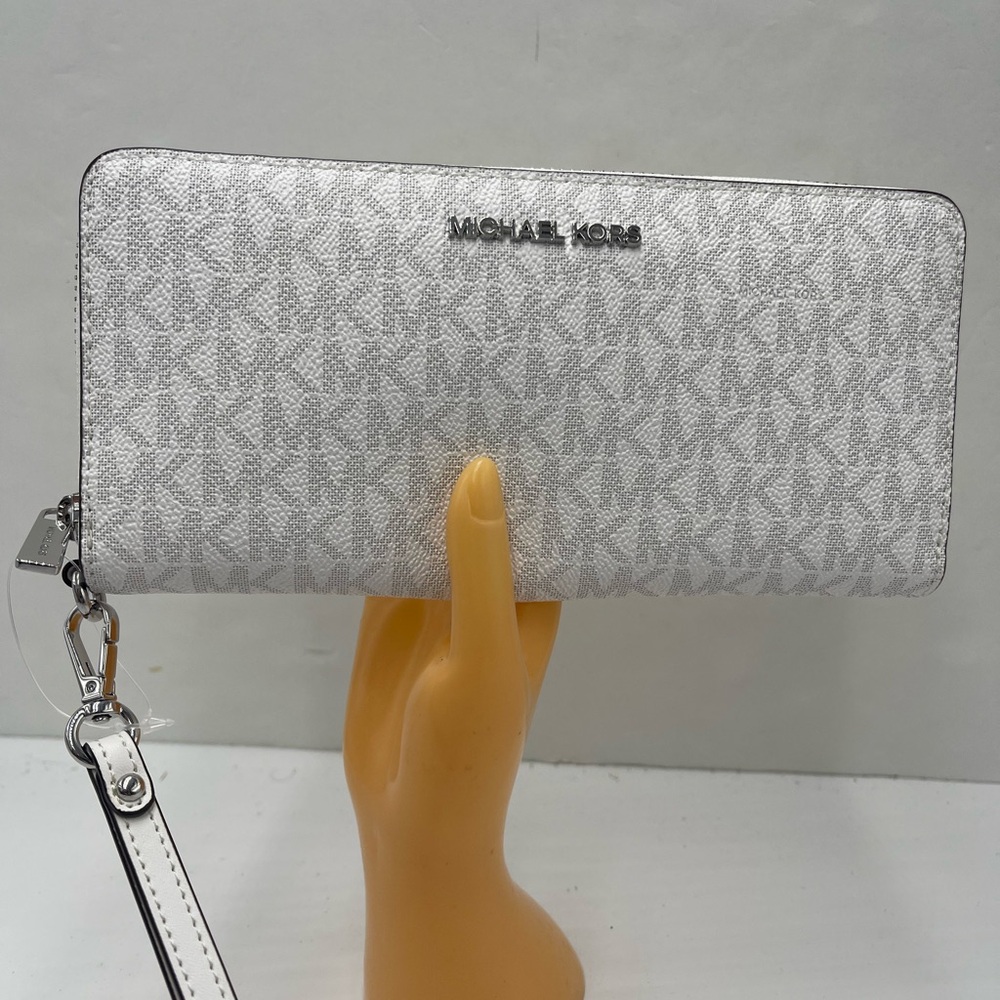 MICHAEL KORS Jet Set Large Signature Logo Continental Wallet Wristlet Phone NWT